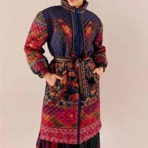 Farm Rio Mixed Patchwork reversible belted puffer jacket NWT